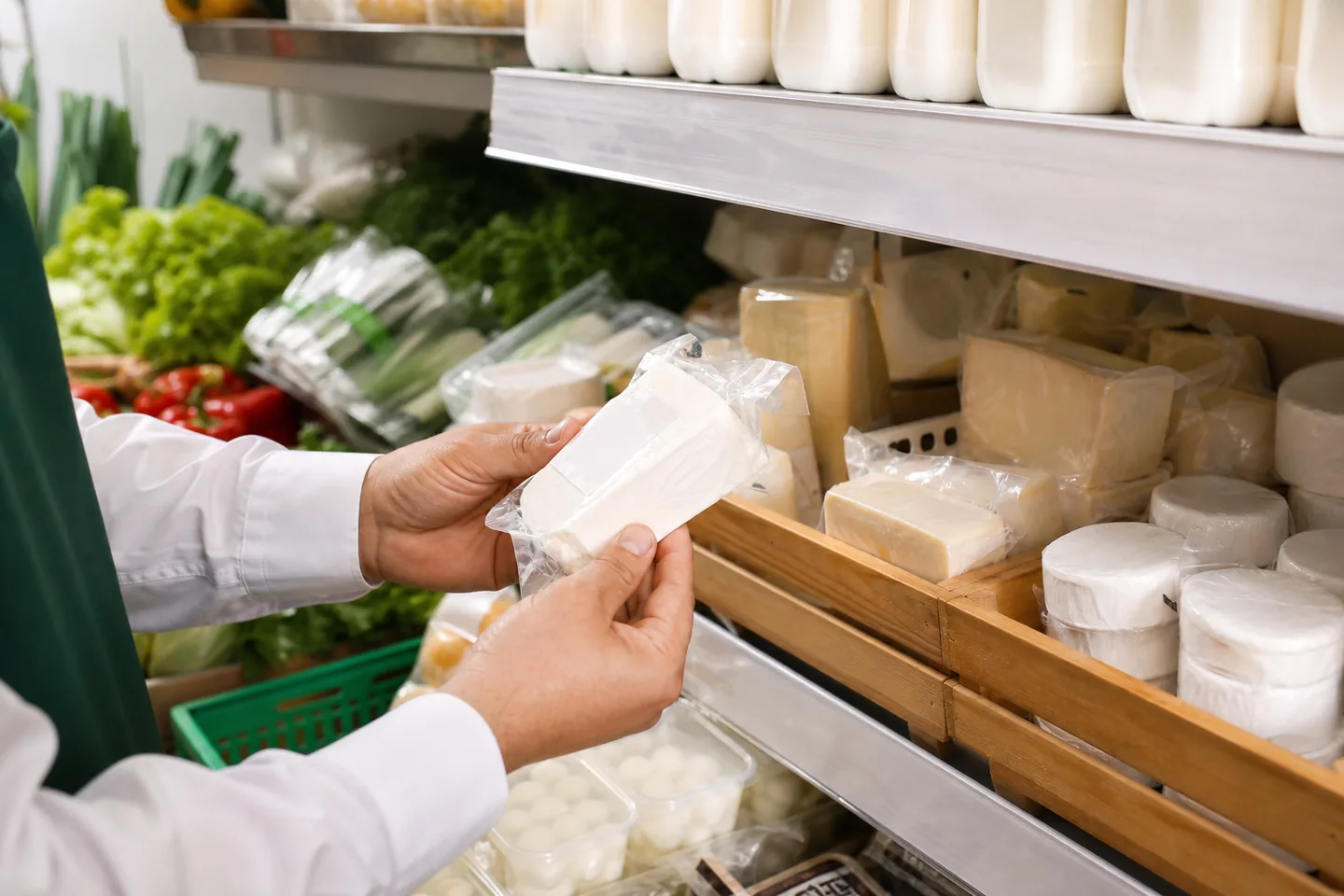 Productos perecederos organizados para controlar fechas y lotes.
